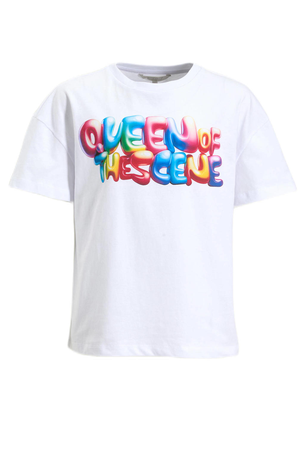 Witte meisjes Coolcat oversized T-shirt Mila van katoen met printopdruk, korte mouwen en ronde hals