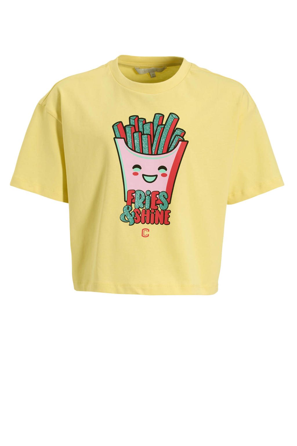 Lichtgele meisjes Coolcat T-shirt Rihanna van katoen met printopdruk, korte mouwen en ronde hals