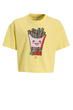 T-shirt met printopdruk Rihanna lichtgeel