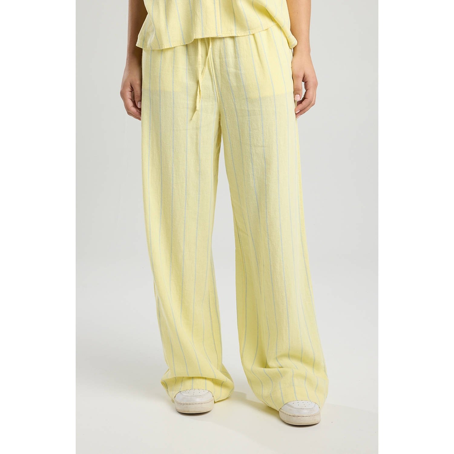 America Today linnen straight regular waist casual broek geel
