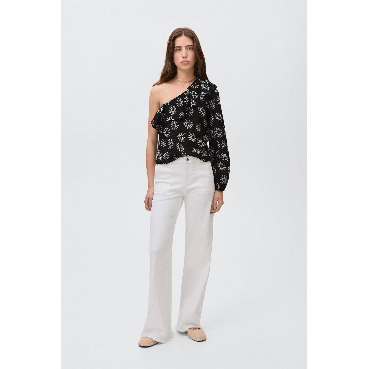 MANGO TEEN one shoulder top zwart