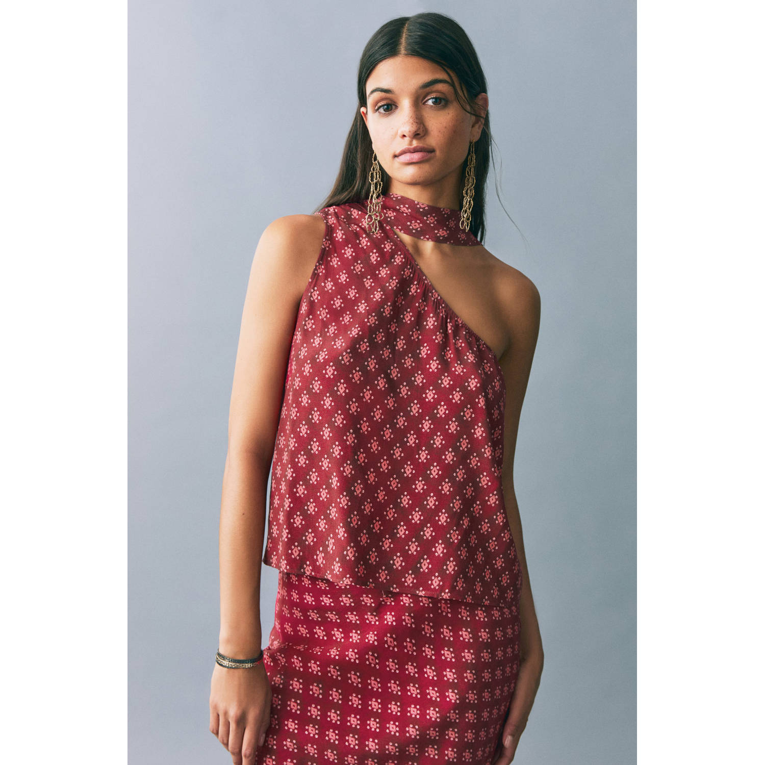 MANGO TEEN one shoulder top donkerrood