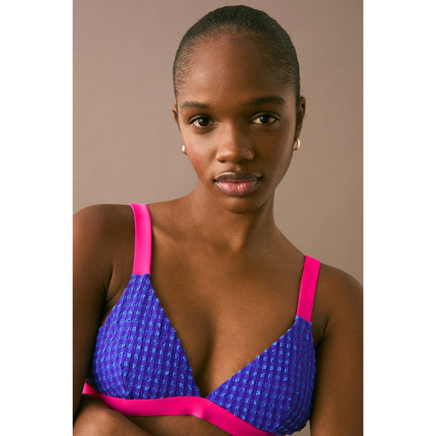 MANGO TEEN triangel bikini blauw felroze