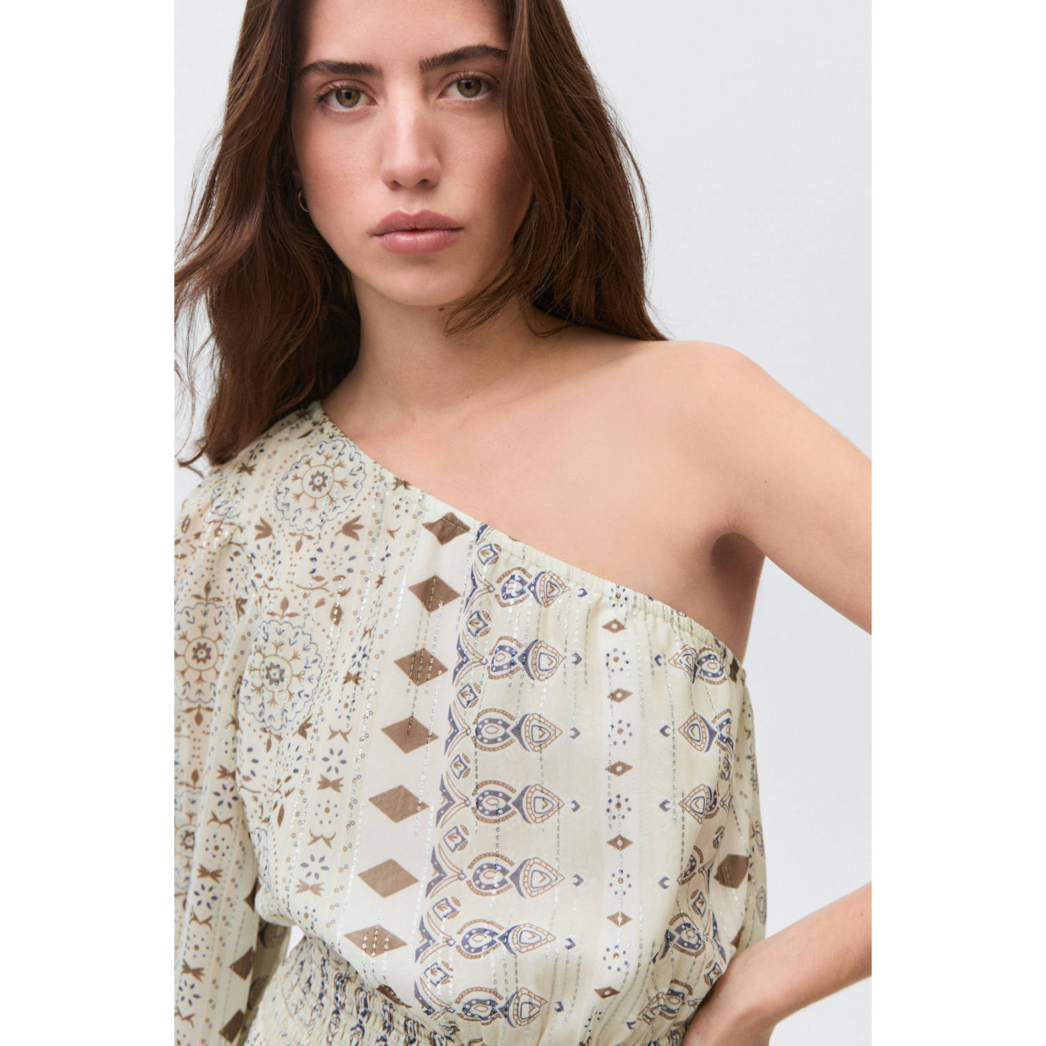 MANGO TEEN korte jurk met glitter lichtgroen