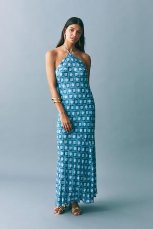 satijnen maxi jurk blauw
