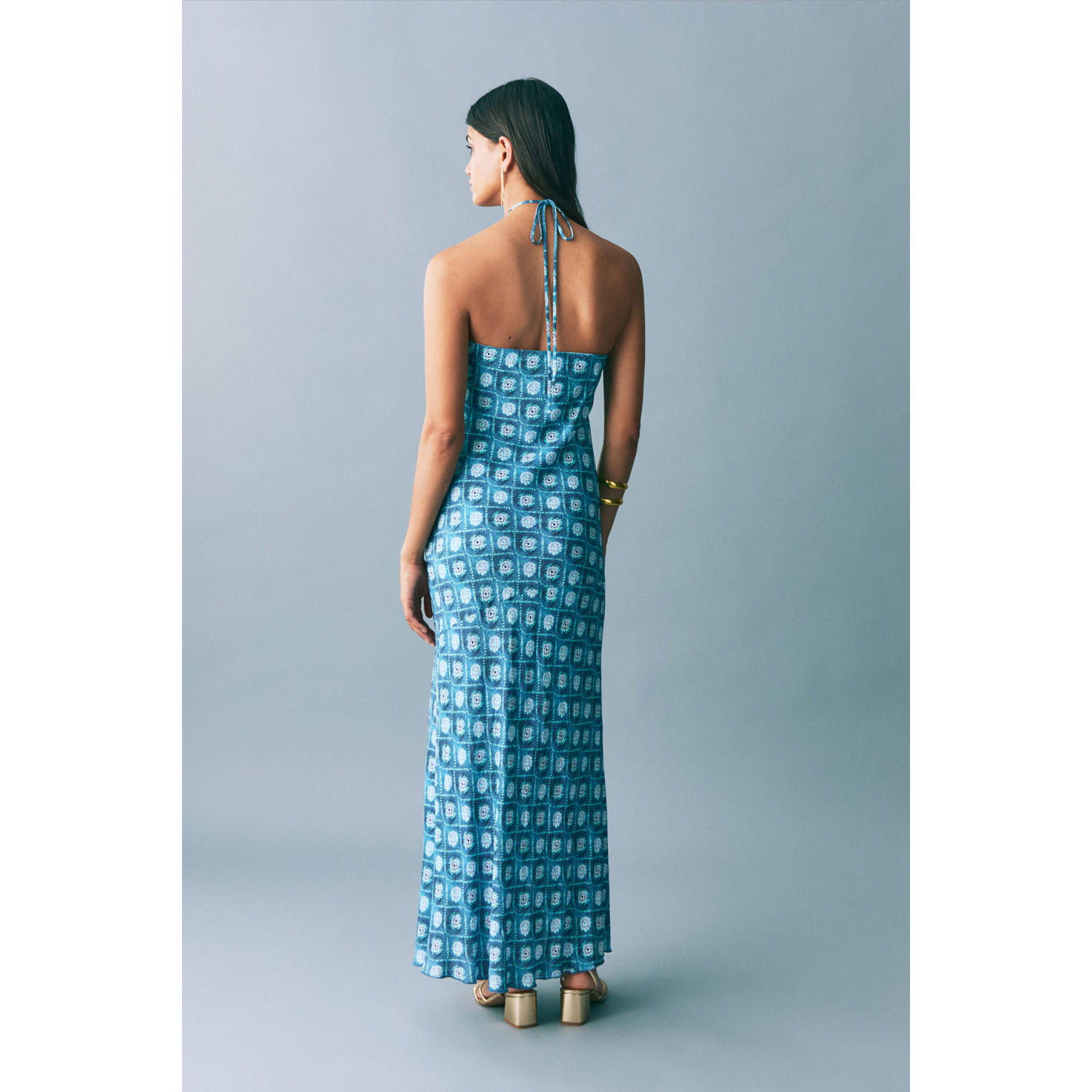 MANGO TEEN satijnen maxi jurk blauw