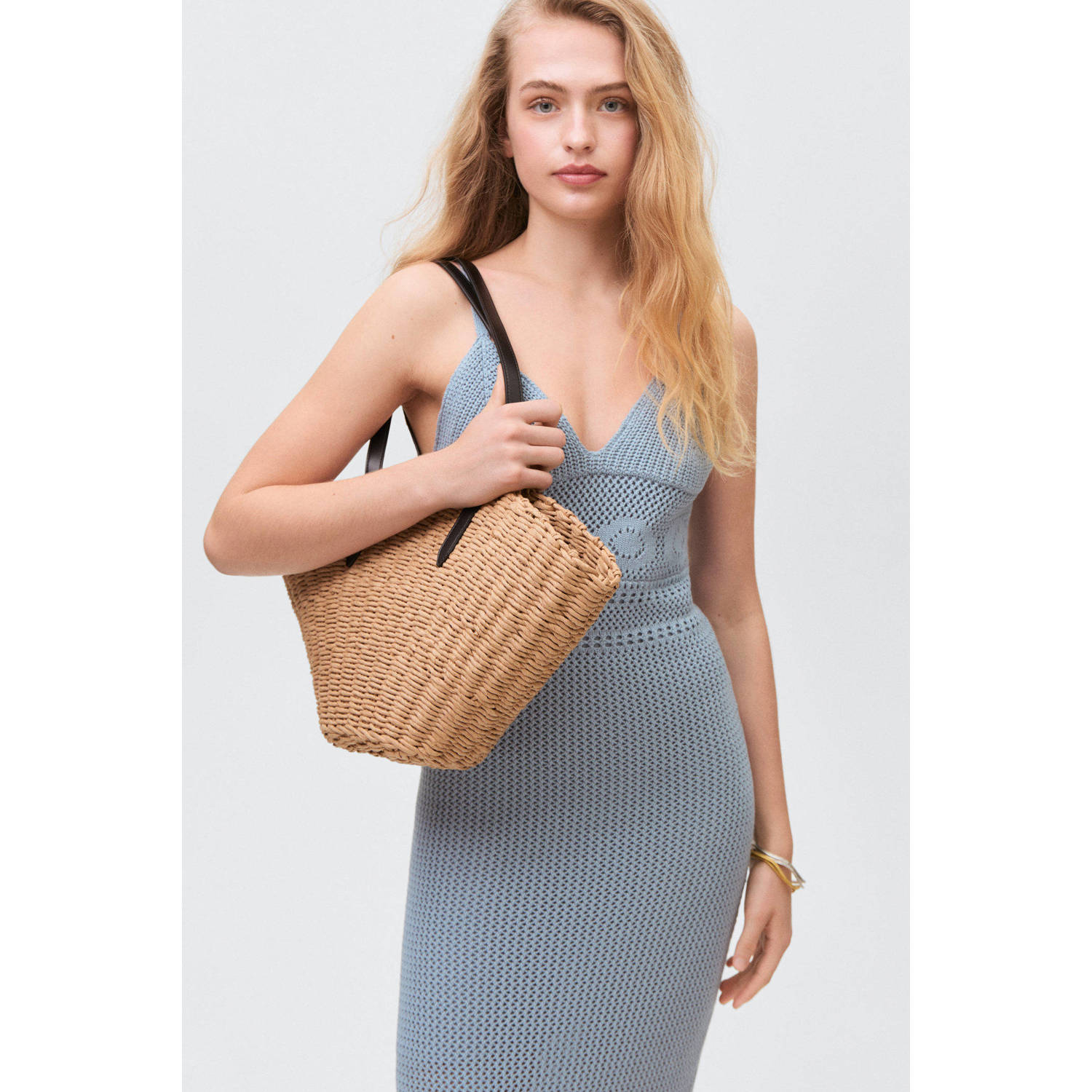 MANGO TEEN maxi jurk ajour lichtblauw