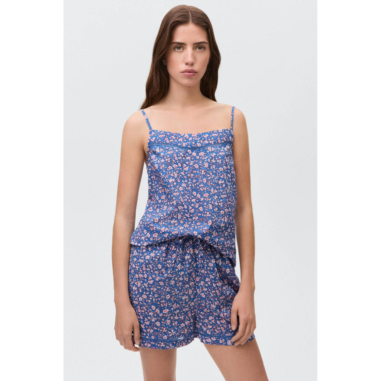 MANGO TEEN shortama met all over print blauw wit rood
