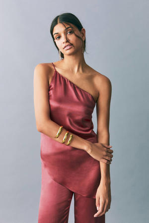 one shoulder top donkerrood