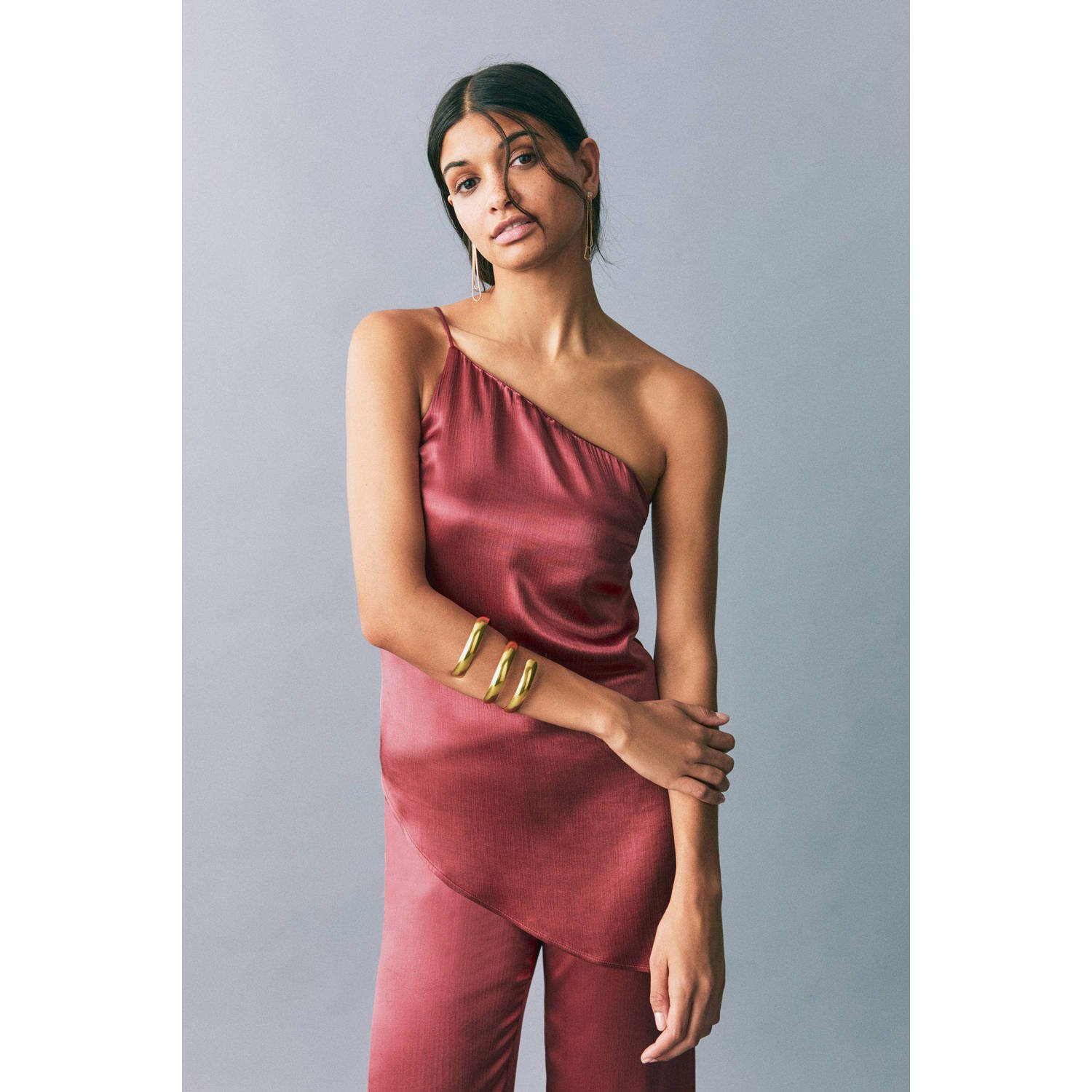 MANGO TEEN one shoulder top donkerrood