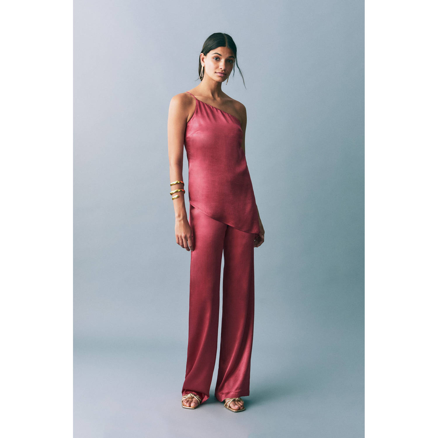 MANGO TEEN one shoulder top donkerrood