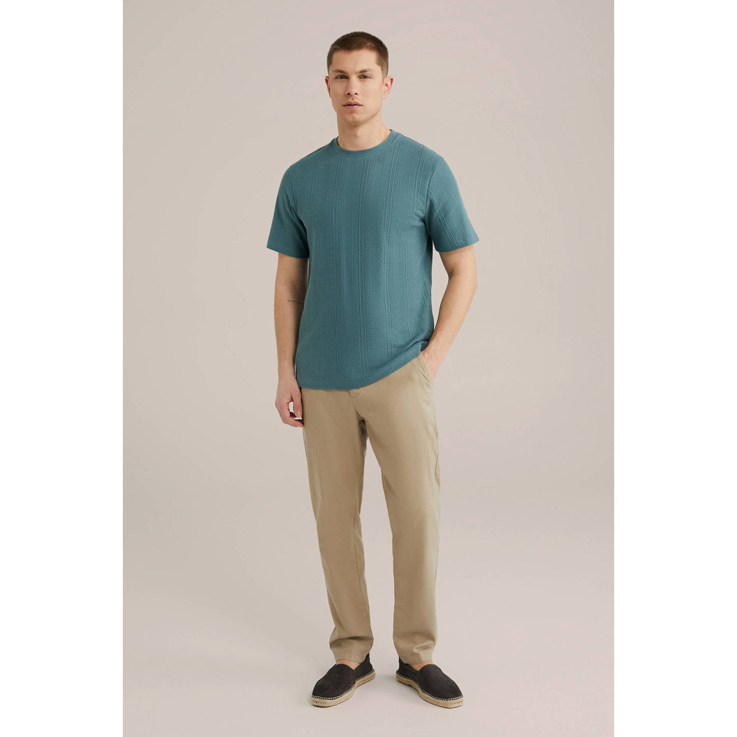 WE Fashion T-shirt met ingebreid patroon blauw