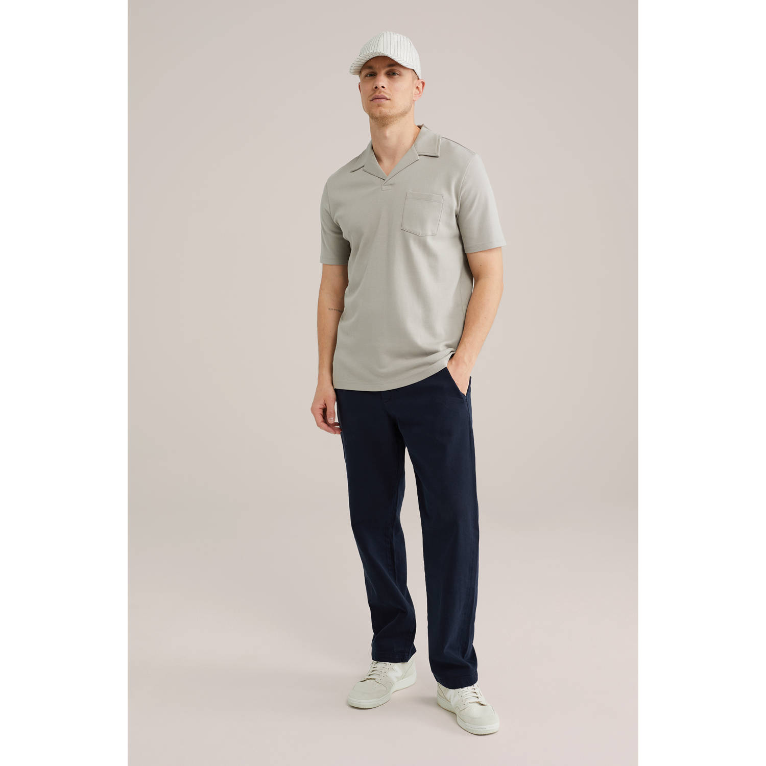 WE Fashion slim polo grijs