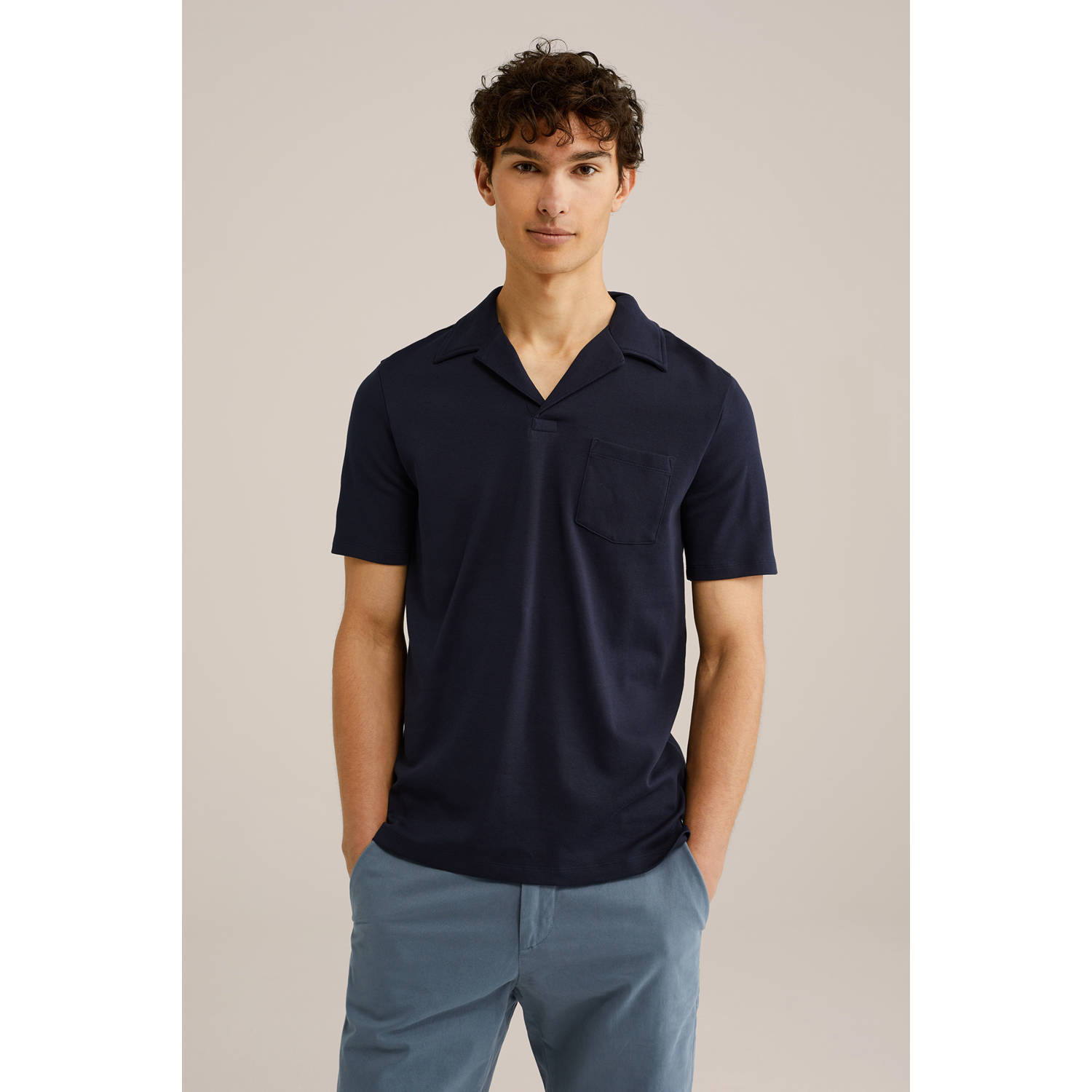 WE Fashion slim polo donkerblauw