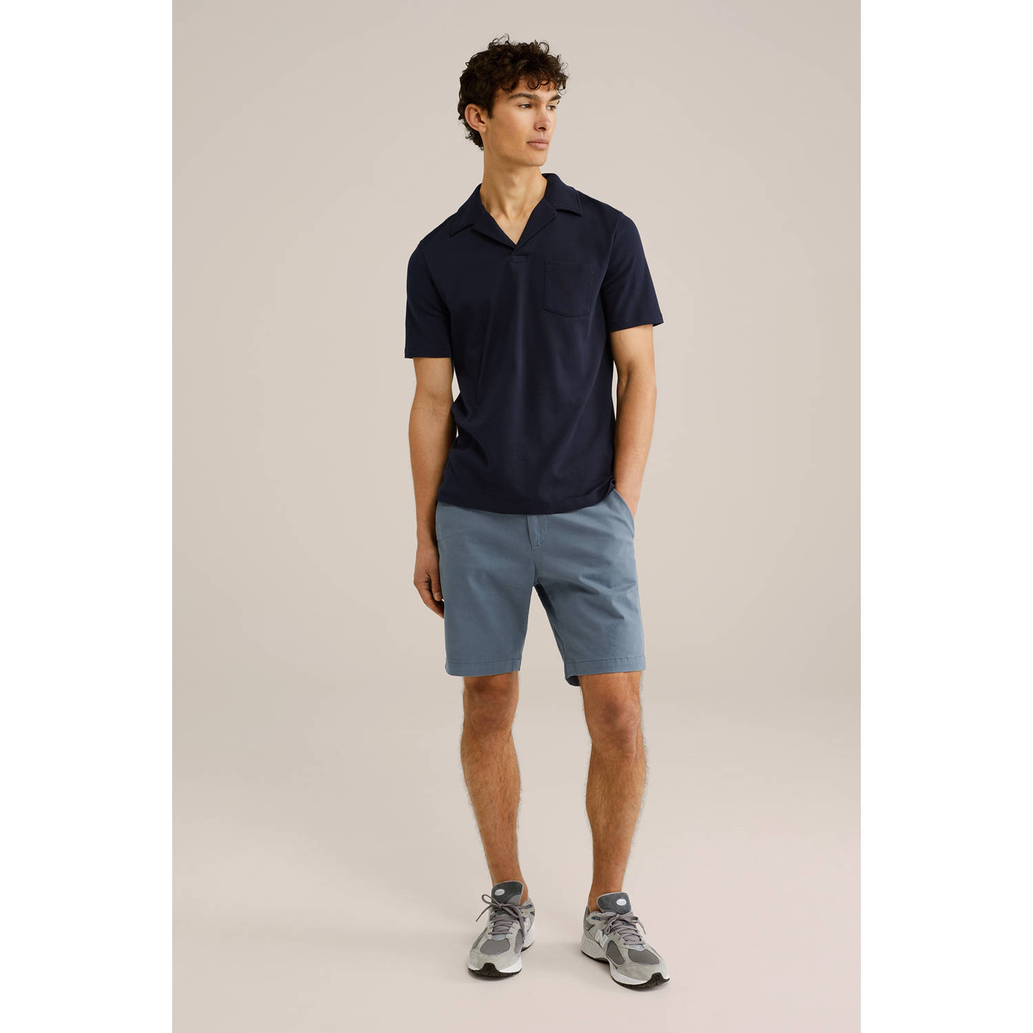 WE Fashion slim polo donkerblauw