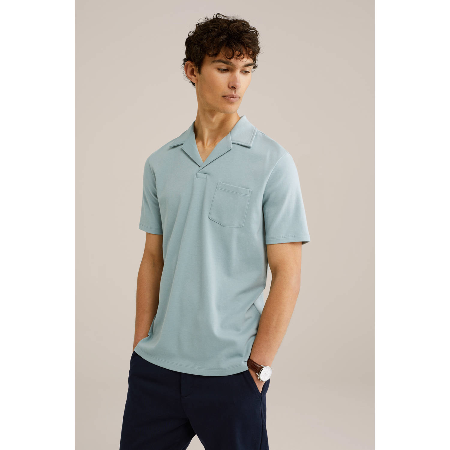 WE Fashion slim polo lichtblauw