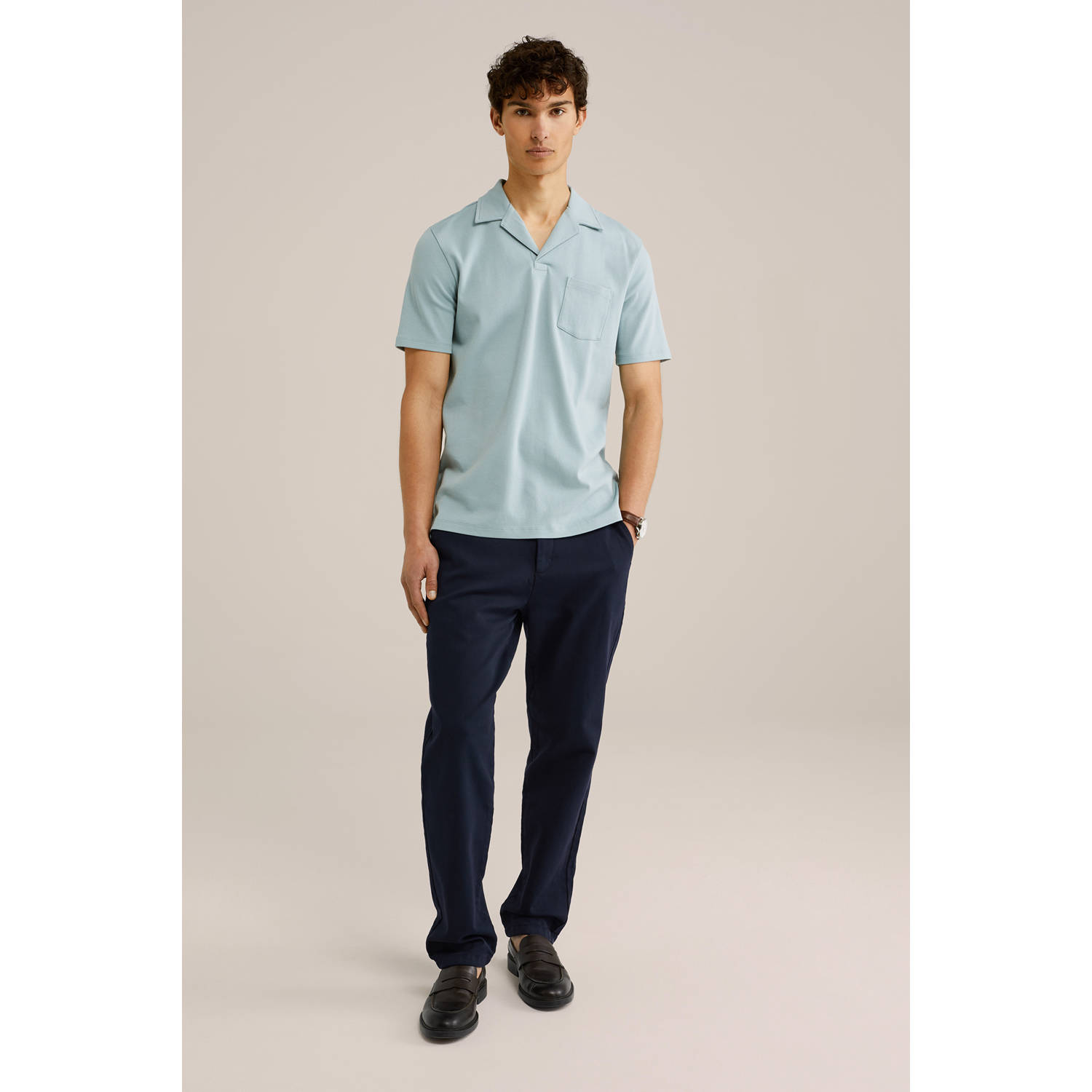 WE Fashion slim polo lichtblauw
