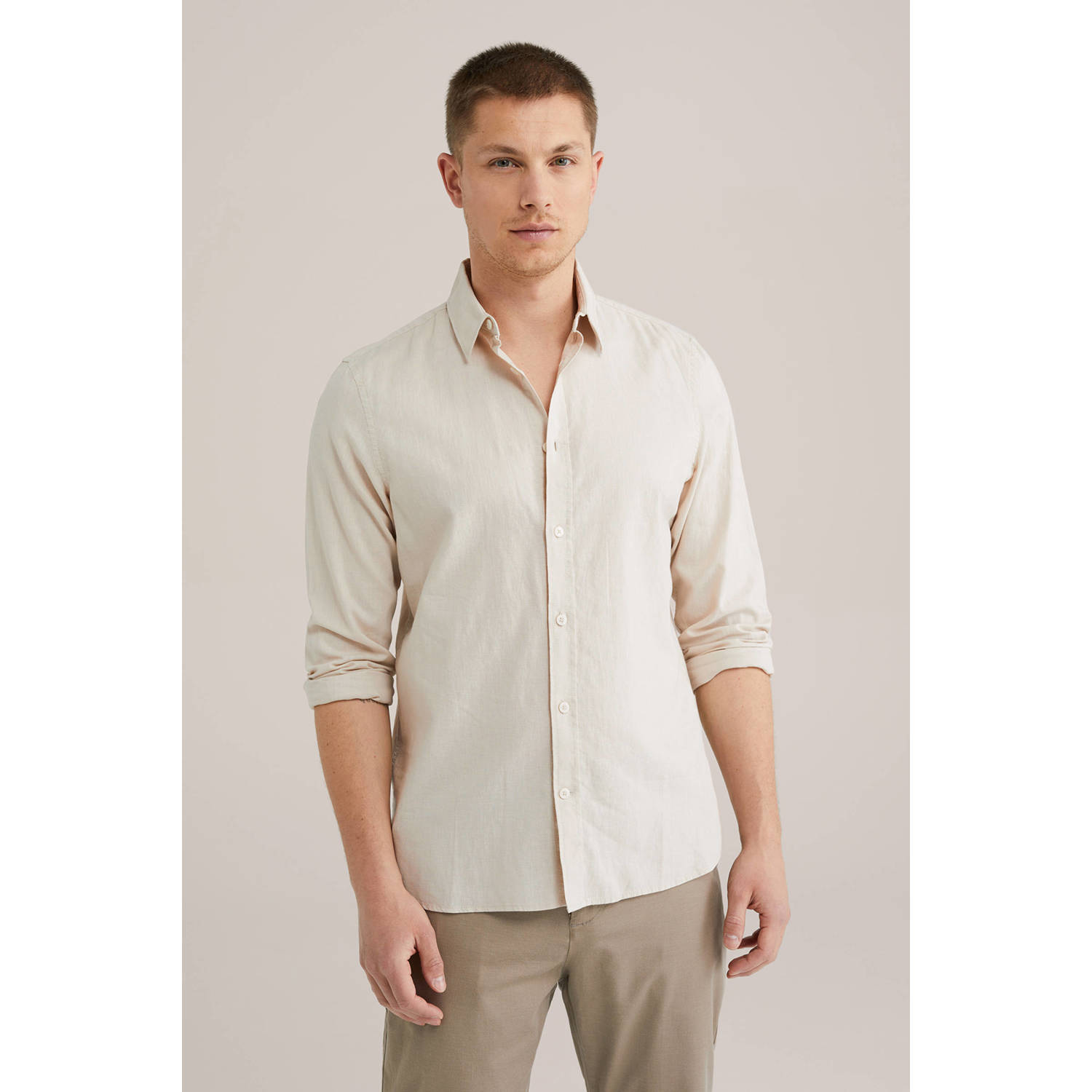 WE Fashion linnen casual overhemd beige