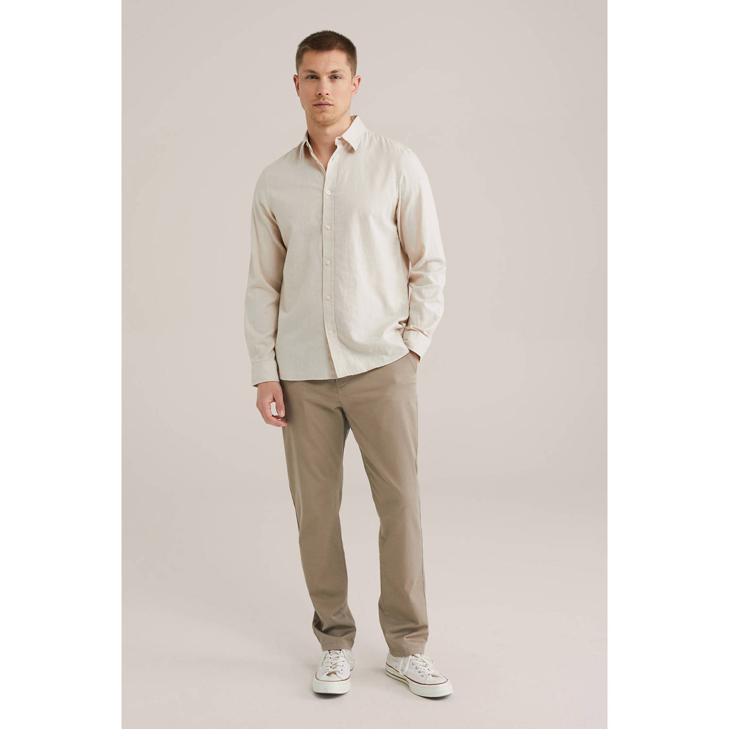 WE Fashion linnen casual overhemd beige