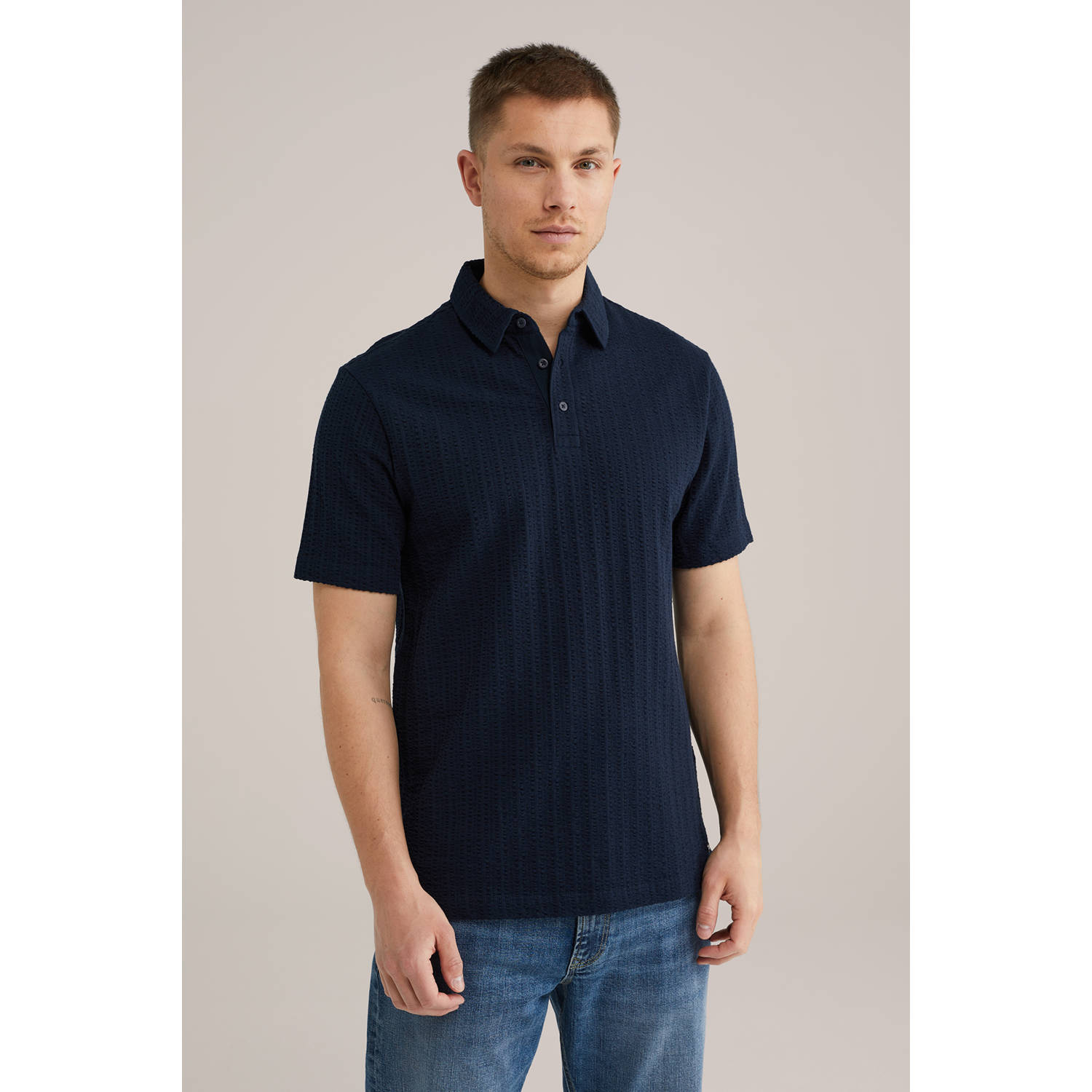 WE Fashion regular polo donkerblauw
