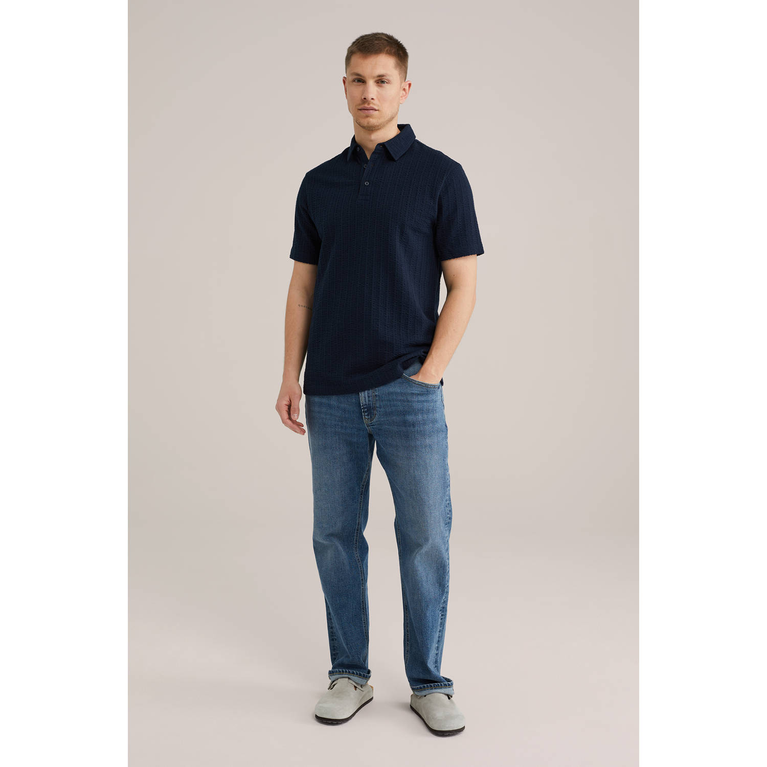 WE Fashion regular polo donkerblauw