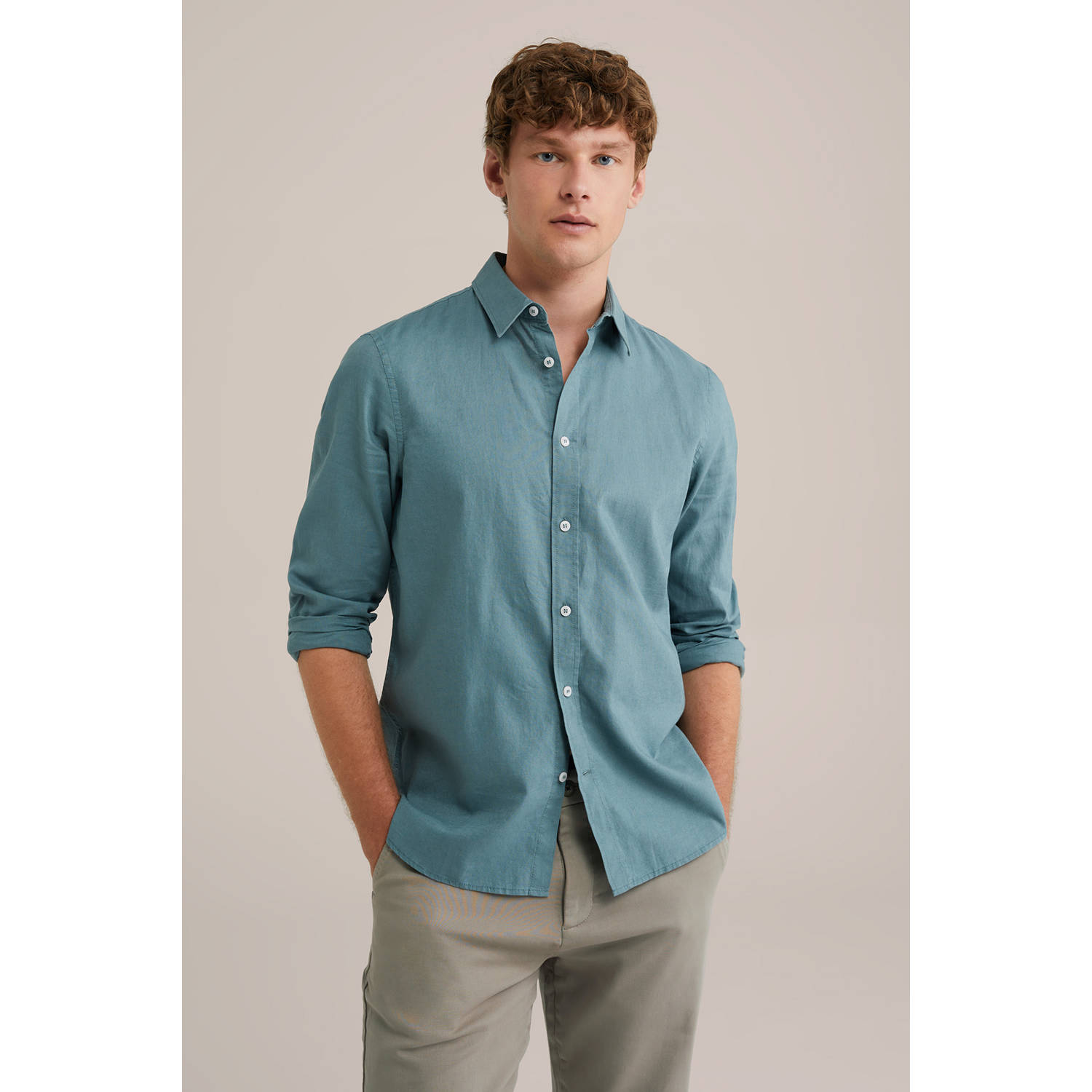 WE Fashion linnen casual overhemd blauw