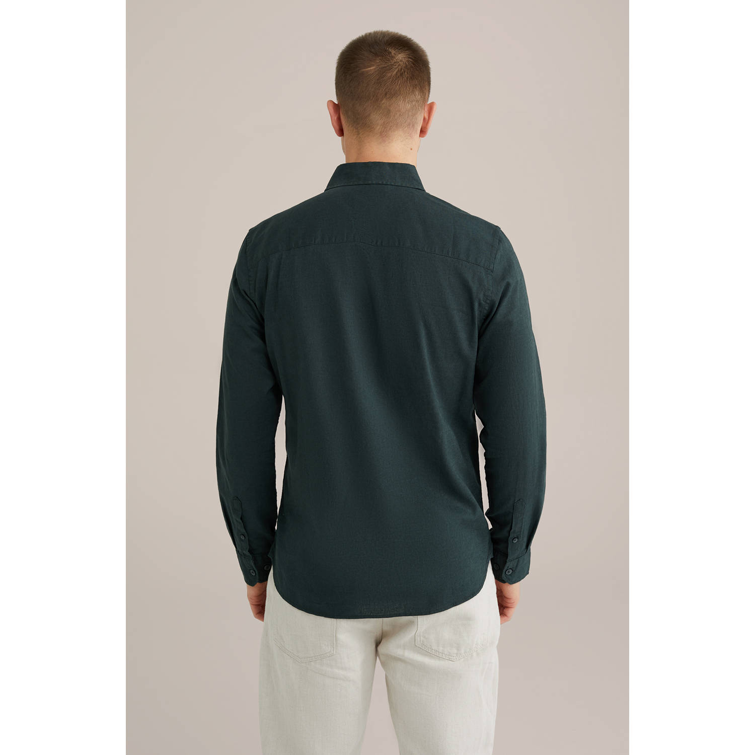 WE Fashion linnen casual overhemd donkergroen