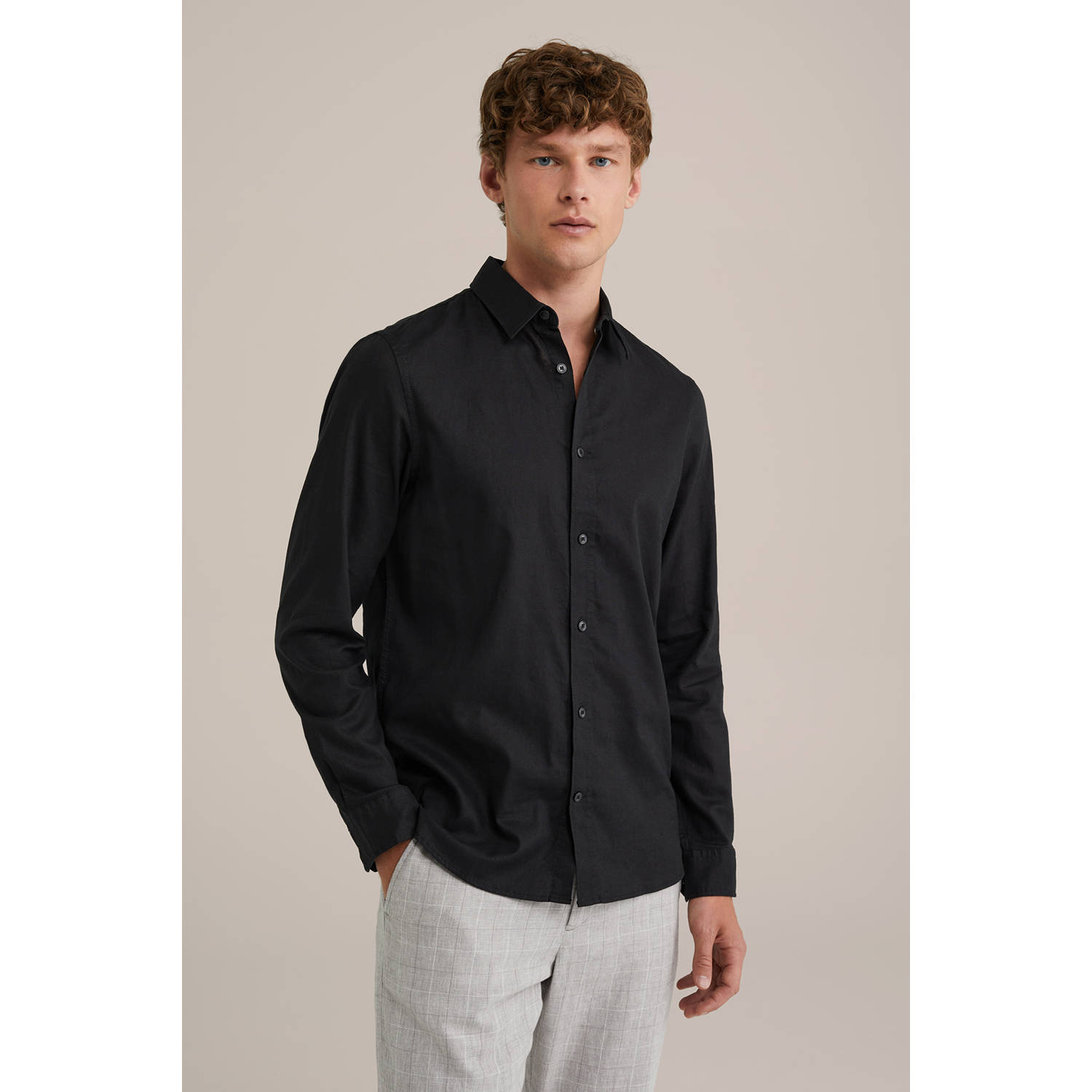 WE Fashion linnen casual overhemd zwart