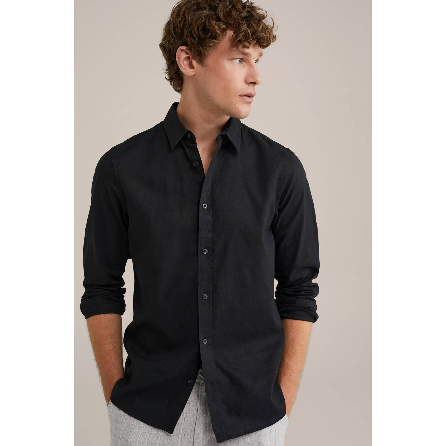 WE Fashion linnen casual overhemd zwart
