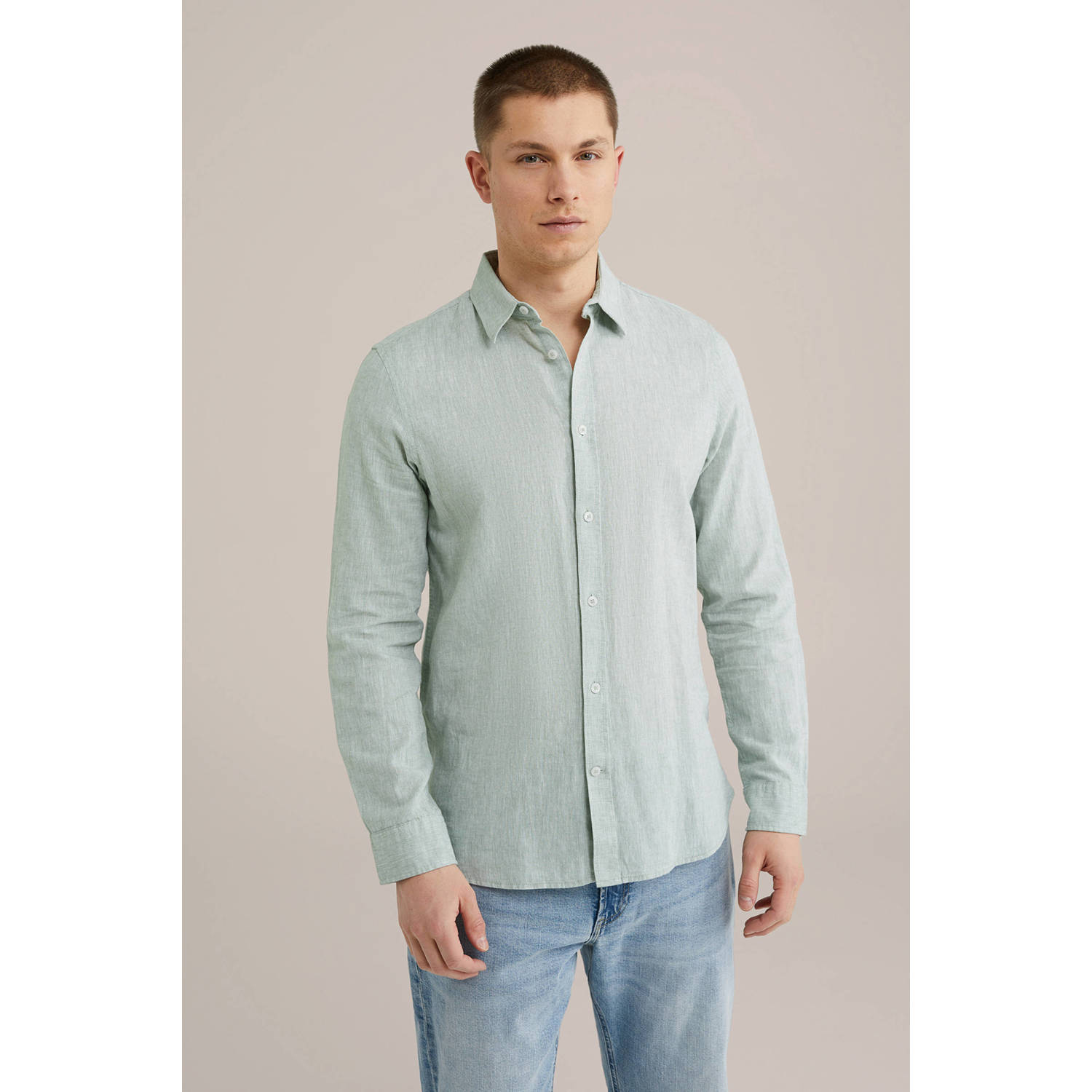WE Fashion linnen casual overhemd lichtgroen