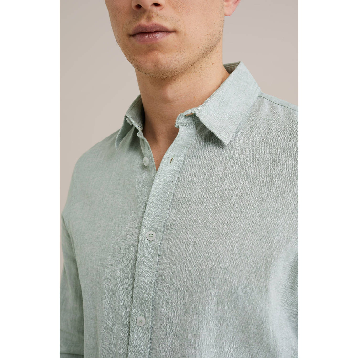 WE Fashion linnen casual overhemd lichtgroen