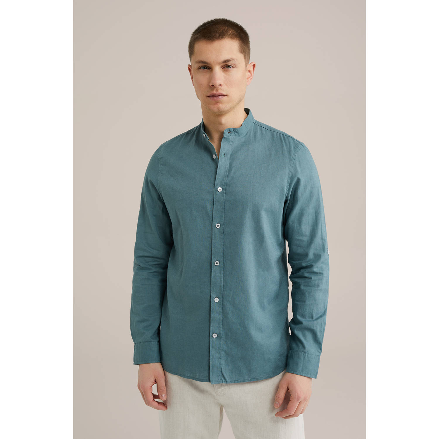 WE Fashion linnen casual overhemd blauw