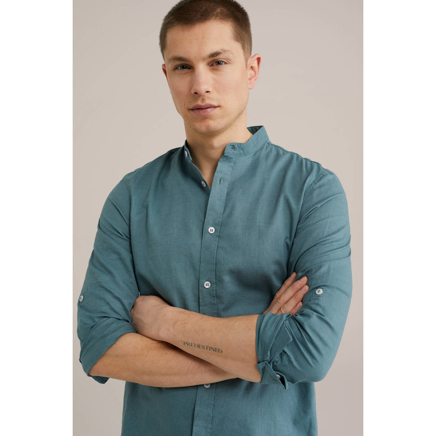 WE Fashion linnen casual overhemd blauw