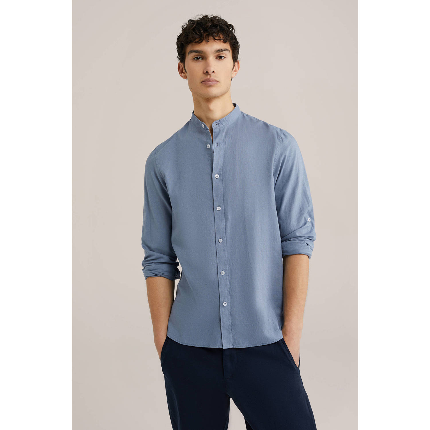 WE Fashion linnen casual overhemd blauw