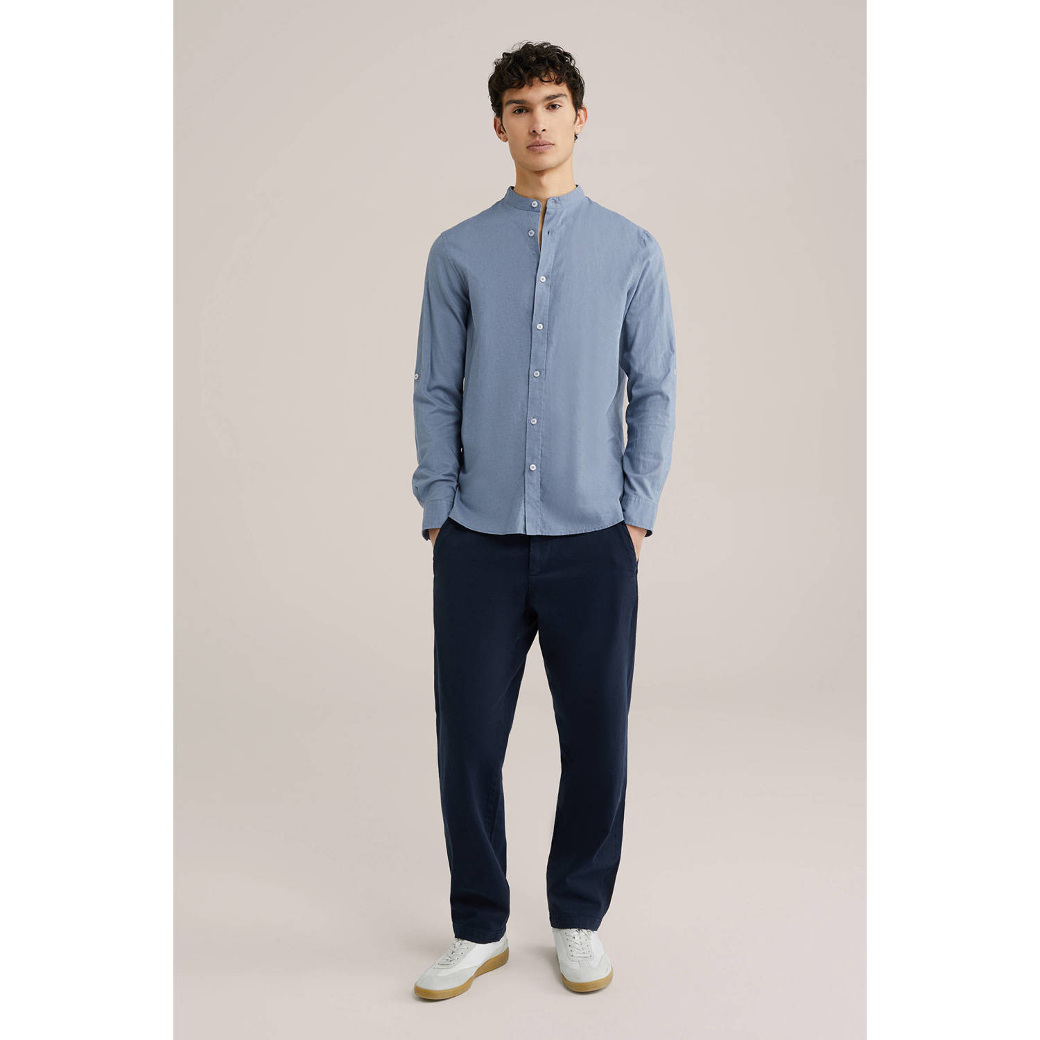 WE Fashion linnen casual overhemd blauw