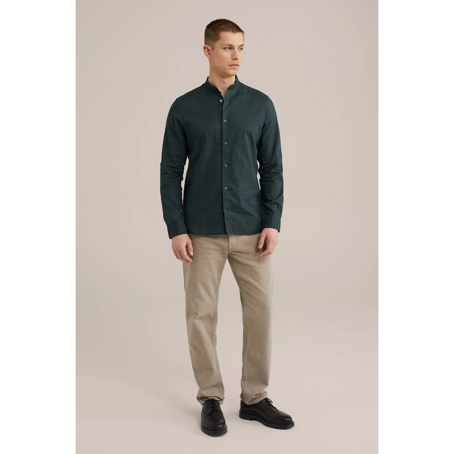 WE Fashion linnen casual overhemd donkergroen
