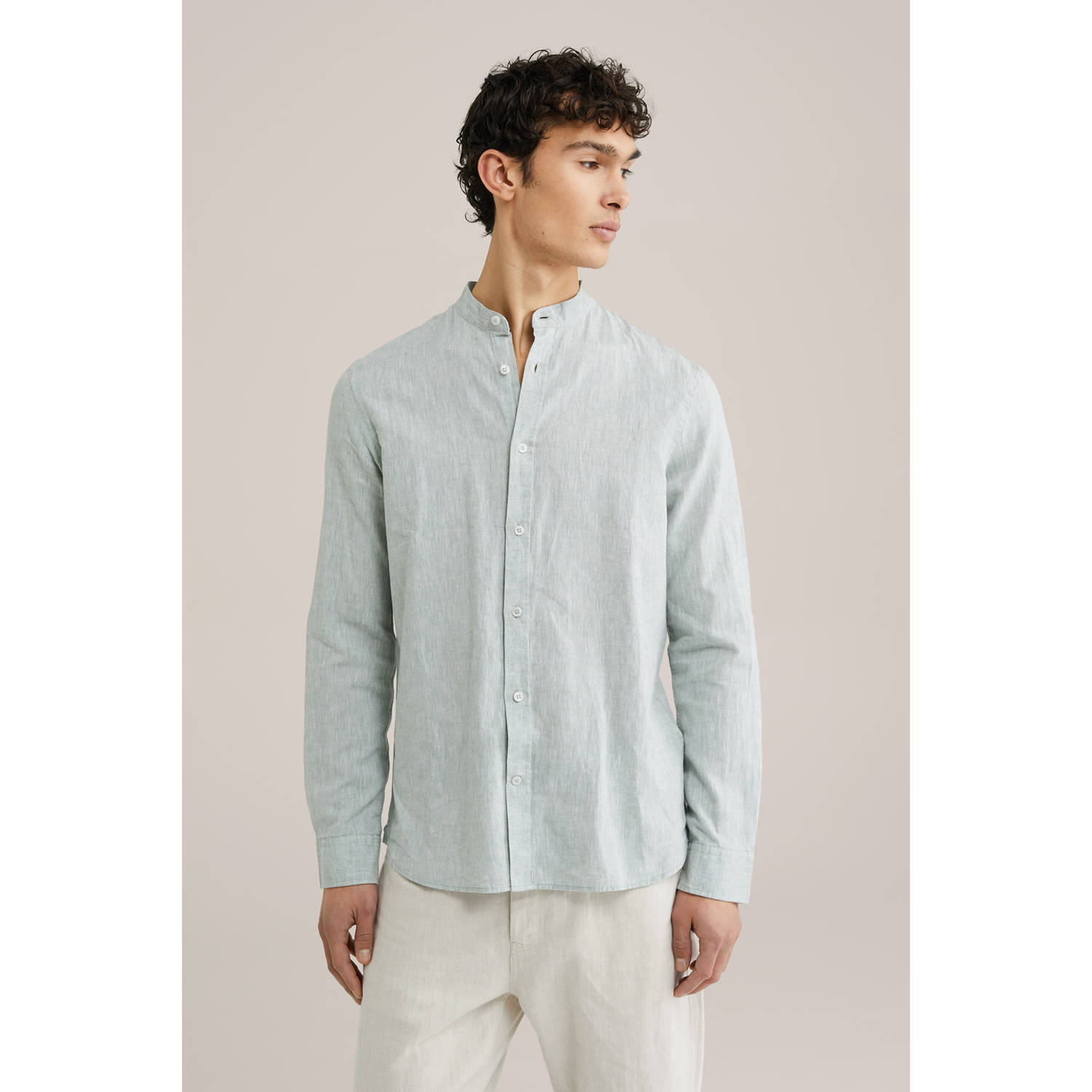 WE Fashion linnen casual overhemd lichtgroen