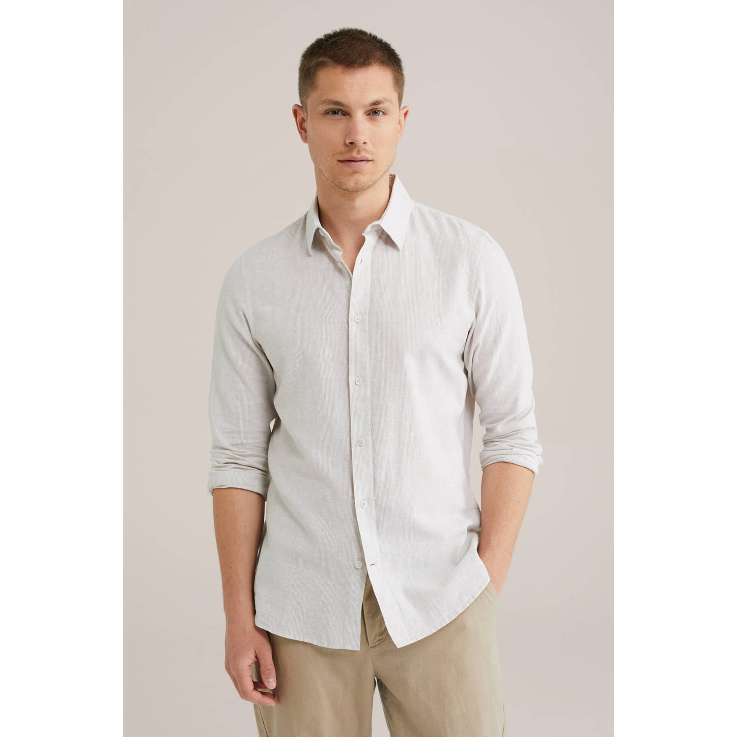 WE Fashion WE Fundamentals linnen casual overhemd ecru