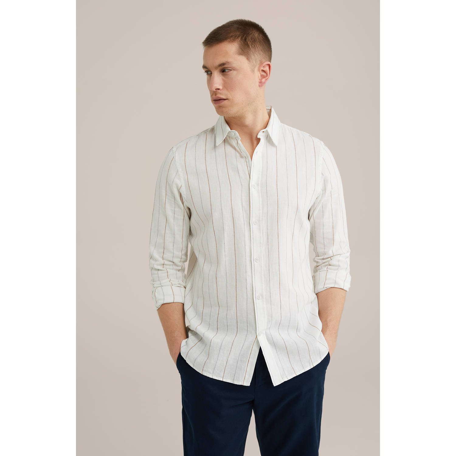 WE Fashion WE Fundamentals linnen casual overhemd ecru