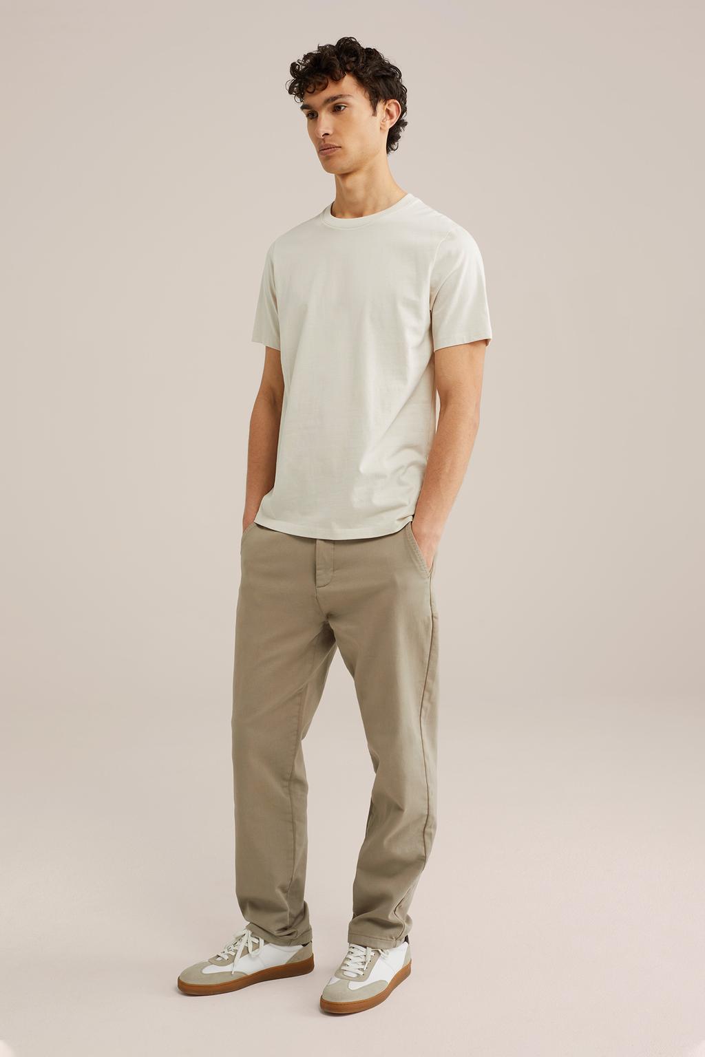 Beige heren WE Fashion T-shirt van katoen met effen, korte mouwen en ronde hals
