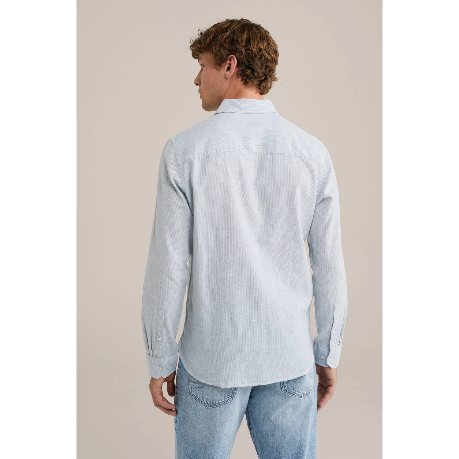 WE Fashion WE Fundamentals linnen casual overhemd lichtblauw