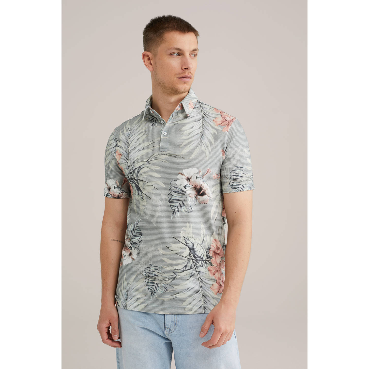 WE Fashion slim polo grijsblauw