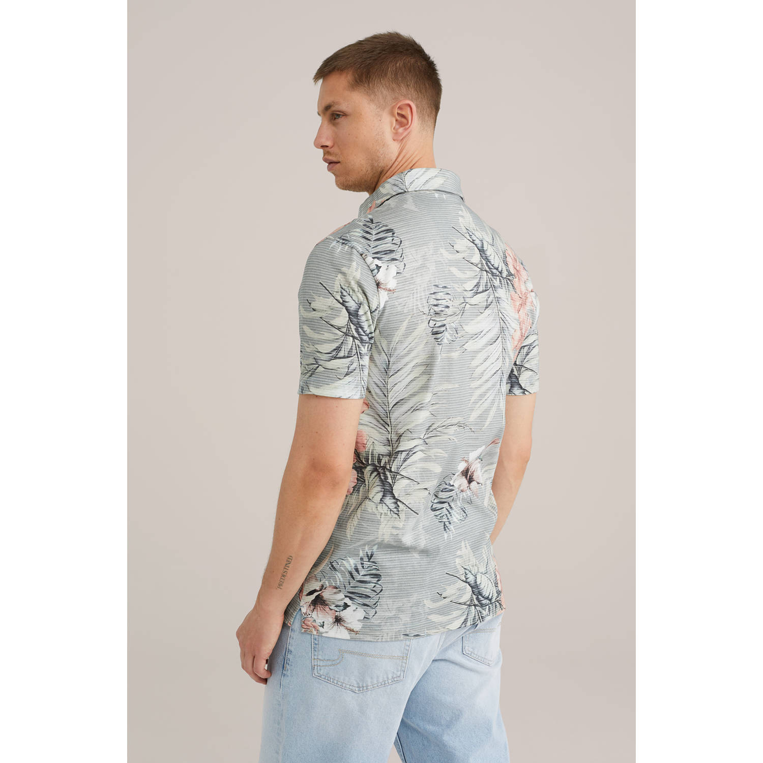 WE Fashion slim polo grijsblauw