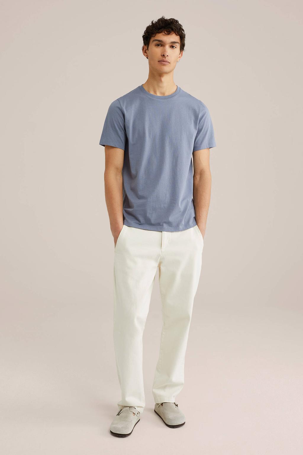 Blauwe heren WE Fashion T-shirt van katoen met effen, korte mouwen en ronde hals