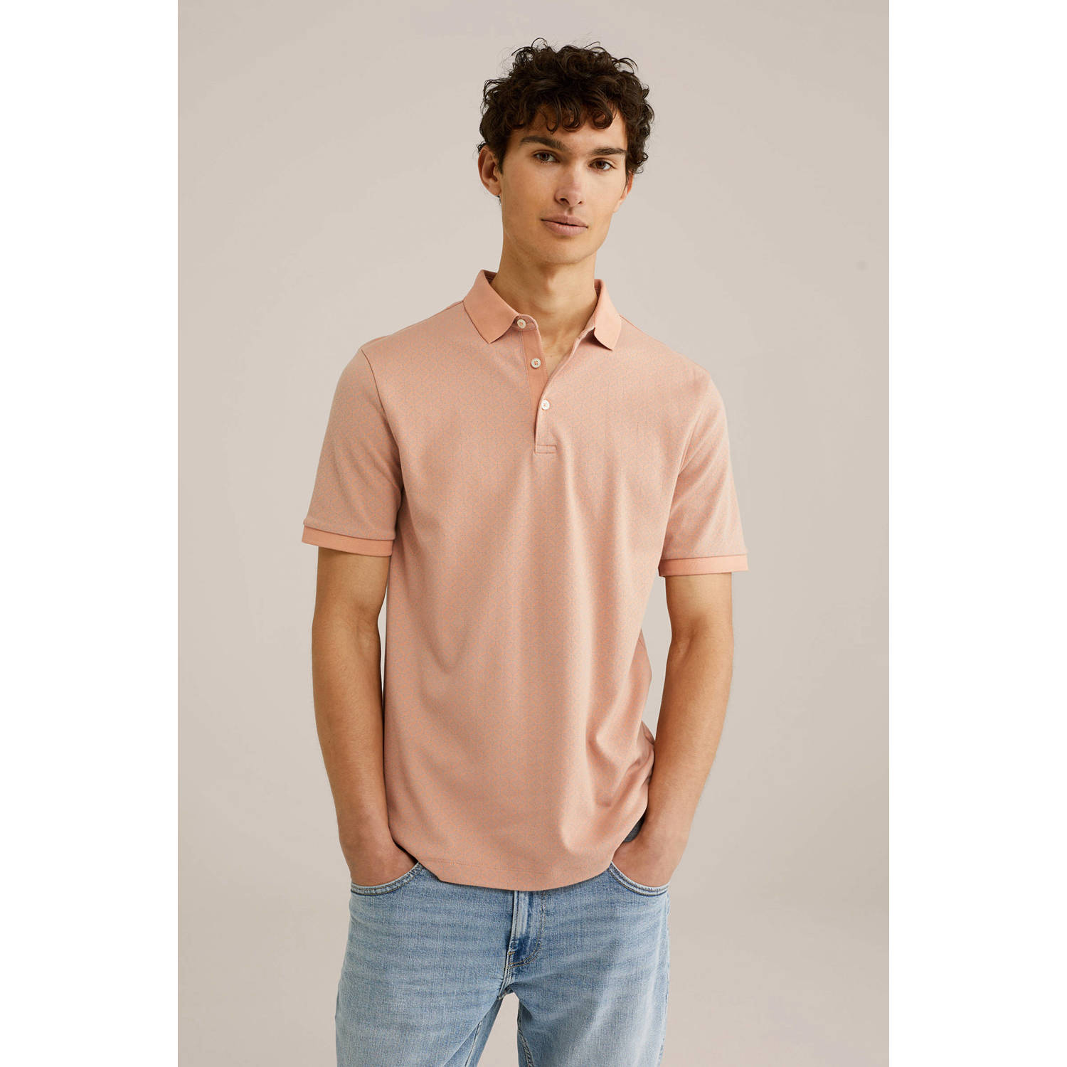 WE Fashion slim polo zalm