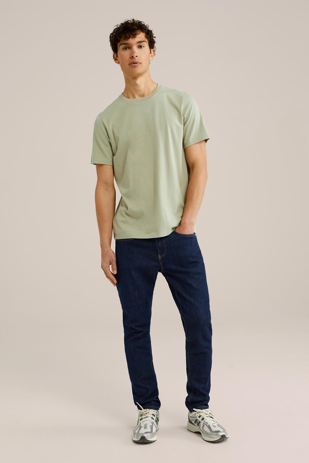 Groene heren WE Fashion T-shirt van katoen met effen, korte mouwen en ronde hals