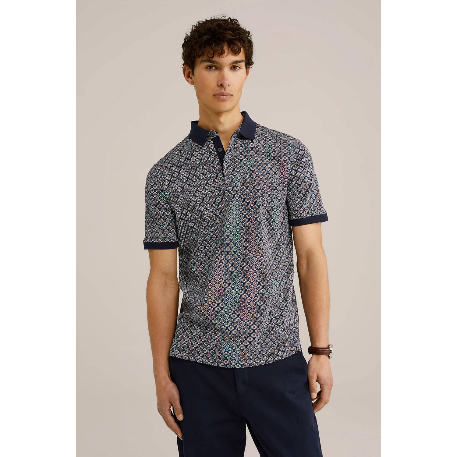 WE Fashion slim polo donkerblauw
