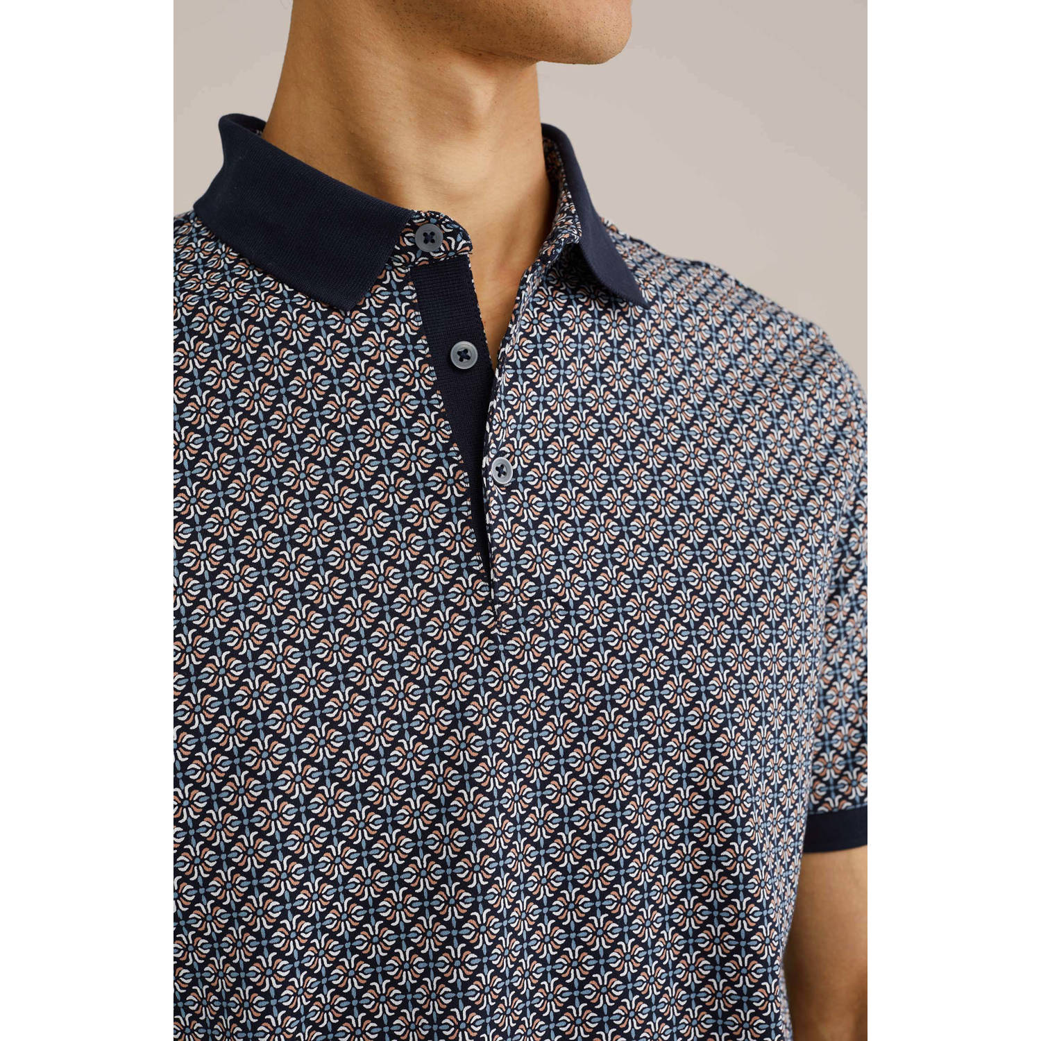 WE Fashion slim polo donkerblauw