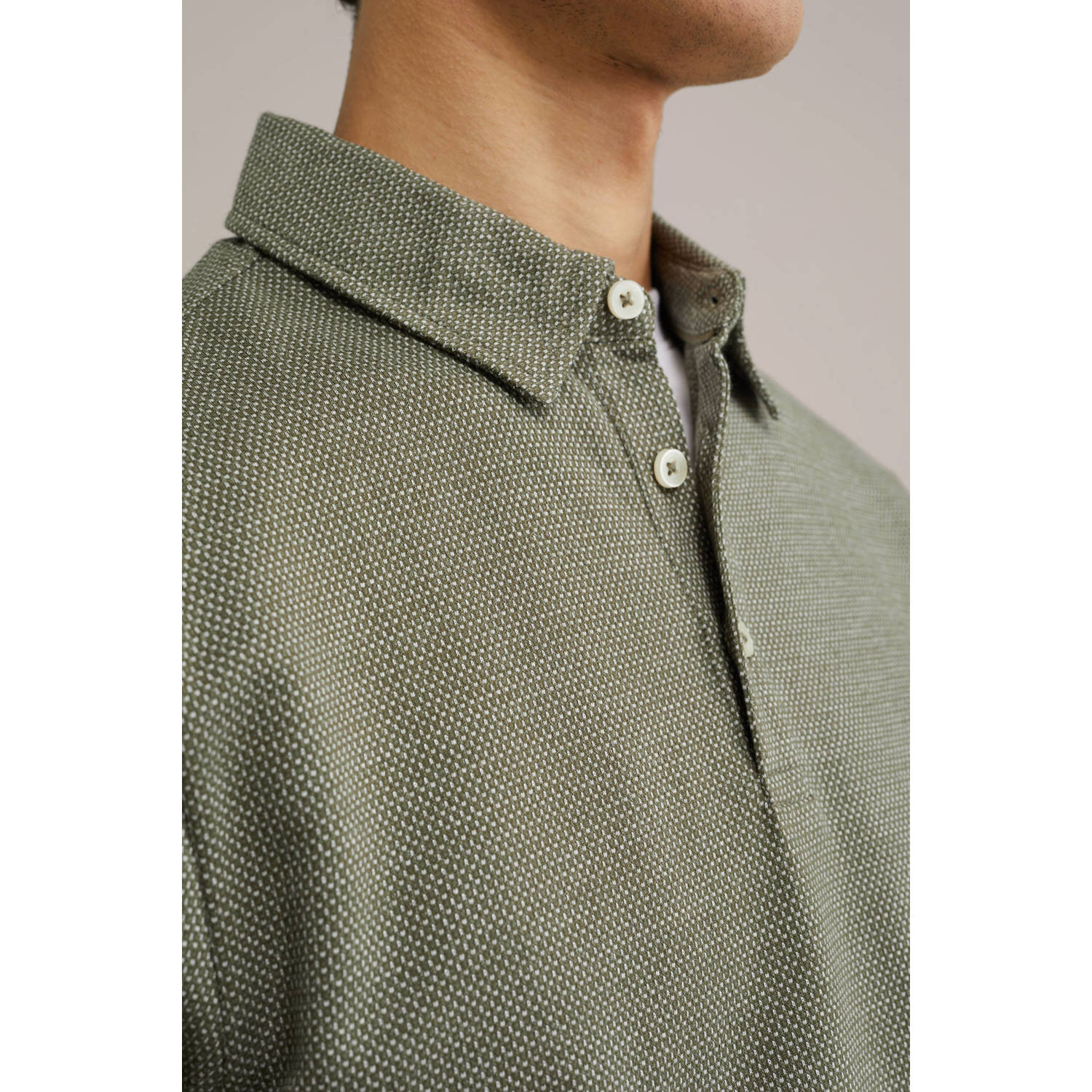 WE Fashion slim polo met textuur olijfgroen