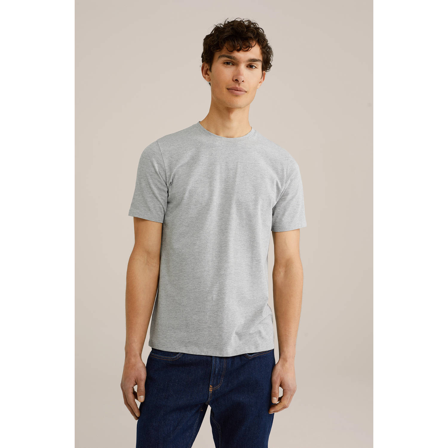 WE Fashion basic slim fit t-shirt light grey melange